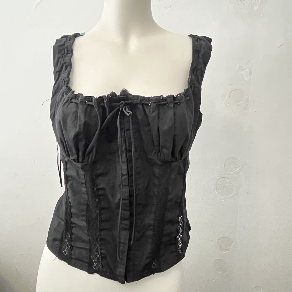 Dark Romantic Corset Top L Cotton Fairy Alt Lace Bow Zip Ruffled Victorian Punk